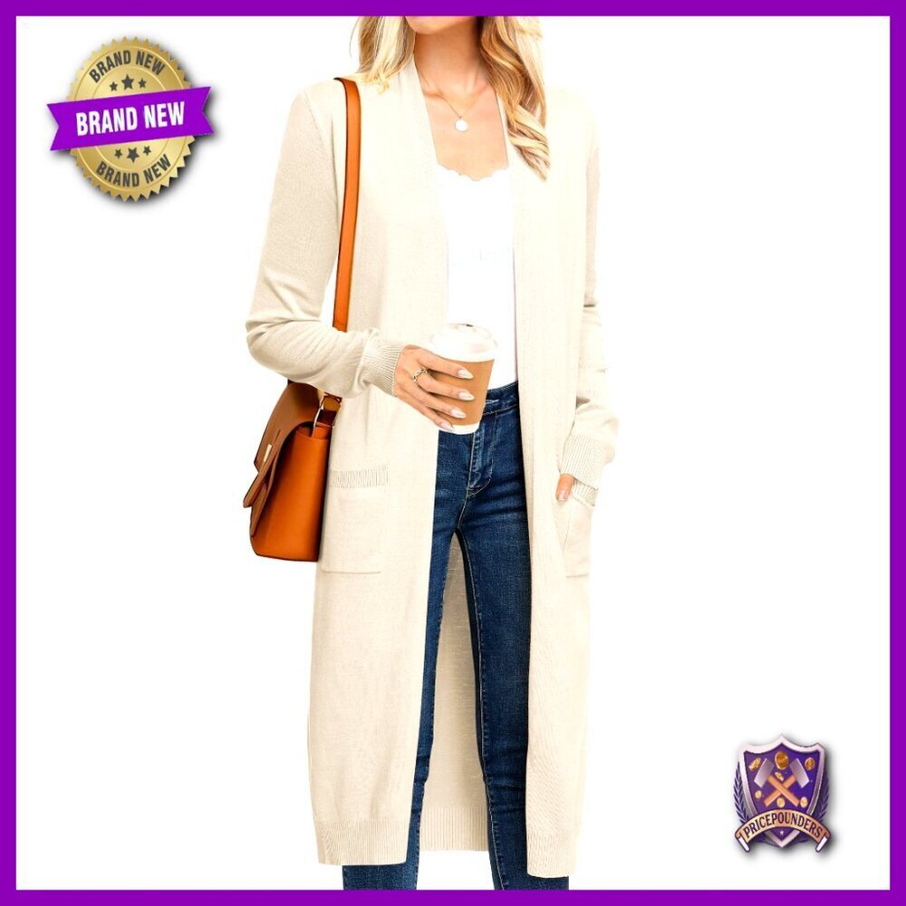 Lightweight Long Cardigan Sweater with Pockets, Open Front Duster Coat